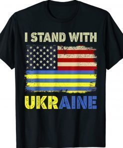 I Stand With Ukraine Support Ukrainian American USA Flag Unisex TShirt