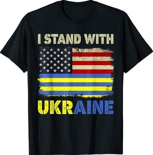 I Stand With Ukraine Support Ukrainian American USA Flag Unisex TShirt