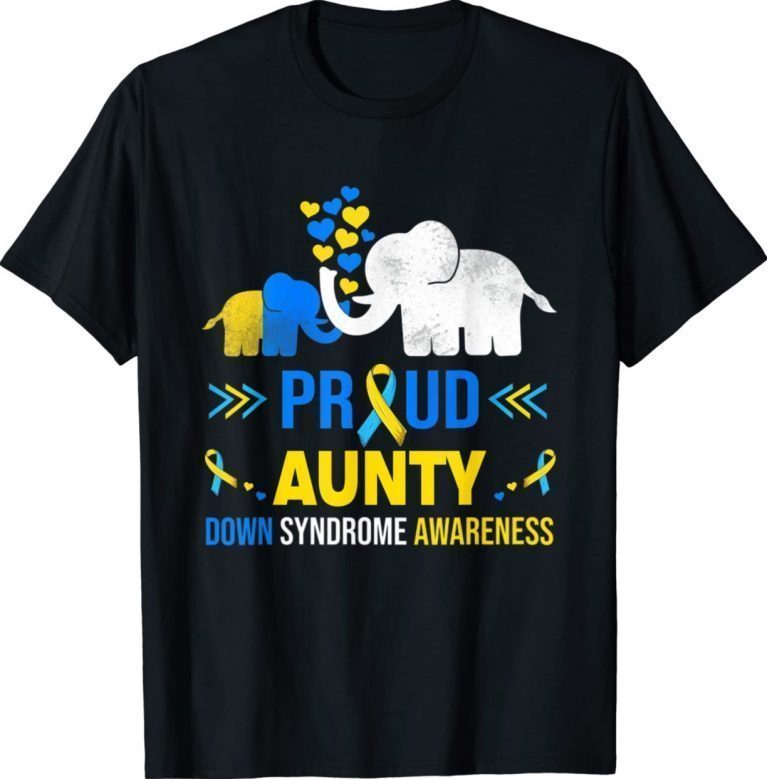 Proud Aunty Down Syndrome Awareness Blue Yellow Ribbon Gift TShirt