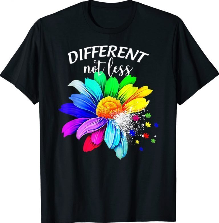 Different Not Less Sunflower Autism Puzzle Awareness Month Vintage Shirts