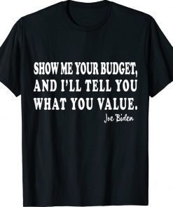 Funny joe biden quote show me your budget women unisex tshirt