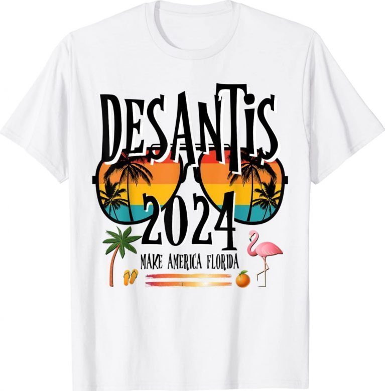 DeSantis 2024 Election Retro Sunglasses Flamingo Orange 24 Unisex T-Shirt