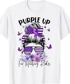 Purple Up For Military Kids Child Month Messy Bun Floral Vintage T-Shirt