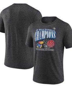 Charcoal Kansas Jayhawks 2022 NCAA Basketball National Champions Tri-Blend Vintage T-Shirt