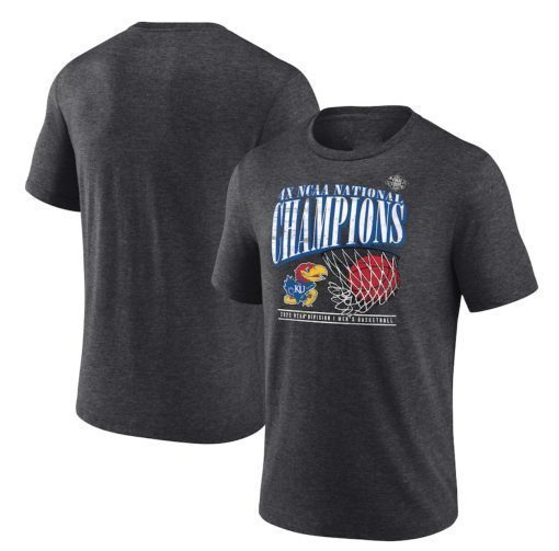 Charcoal Kansas Jayhawks 2022 NCAA Basketball National Champions Tri-Blend Vintage T-Shirt