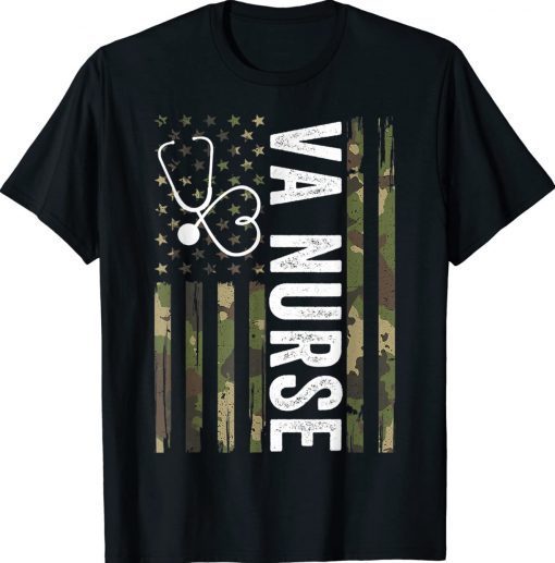 Vintage VA Nurse Camouflage American Flag Patriotic Nurse Week 2022 TShirt