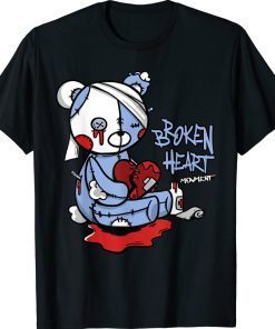 Vintage Bear Broken Heart Dripping UNC University Blue 6s Matching TShirt