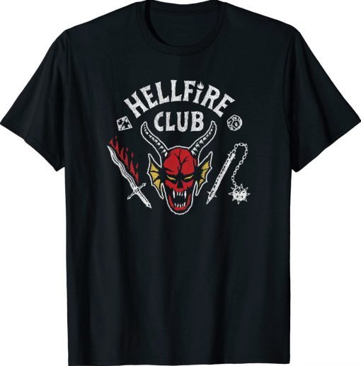 Vintage Stranger Things 4 Hellfire Club Skull and Weapons TShirt