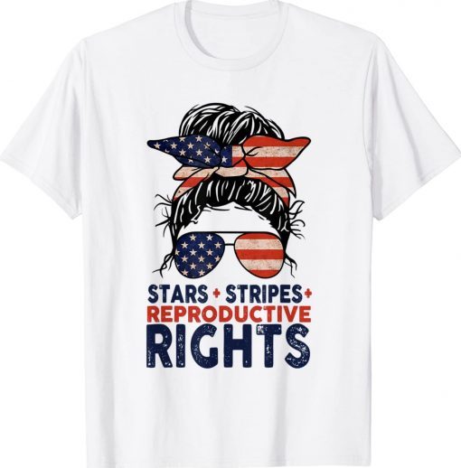 Messy Bun American Flag Stars Stripes Reproductive Rights Unisex TShirt