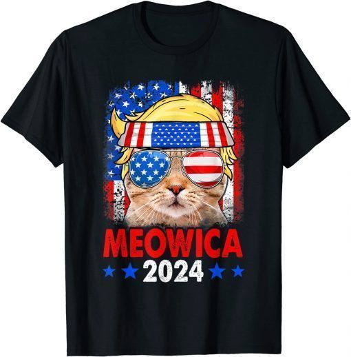 Vintage Meowica 2024 Trump Cat American Flag Patriotic 4th of July 2022 T-Shirt