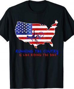 Official Running The Country Is Like Riding A Bike US Flag Biden Fall T-Shirt