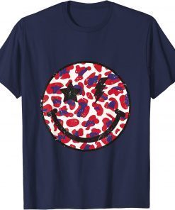 T-Shirt Smile in Leopard Print with USA Flag Color Independence Day