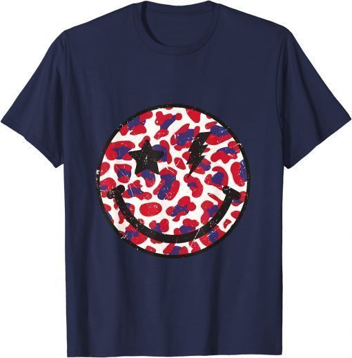 T-Shirt Smile in Leopard Print with USA Flag Color Independence Day