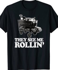 They See Me Rollin Funny Ballpark Wagon Softball Baseball Vintage TShirt