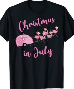 Funny Flamingo Pink Retro Camping Car Christmas In July Unisex TShirt