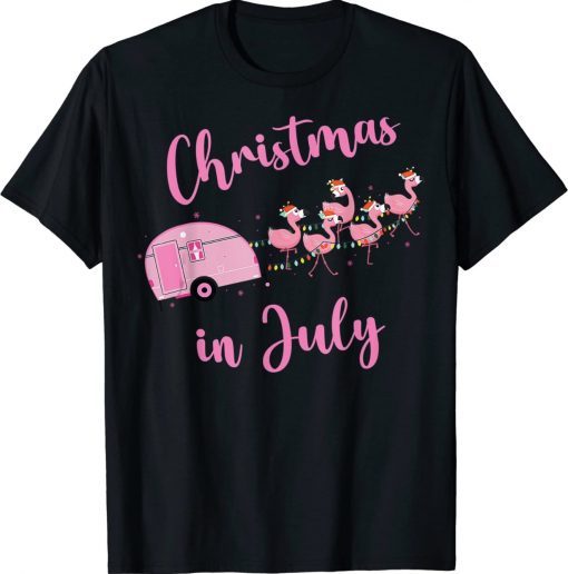 Funny Flamingo Pink Retro Camping Car Christmas In July Unisex TShirt