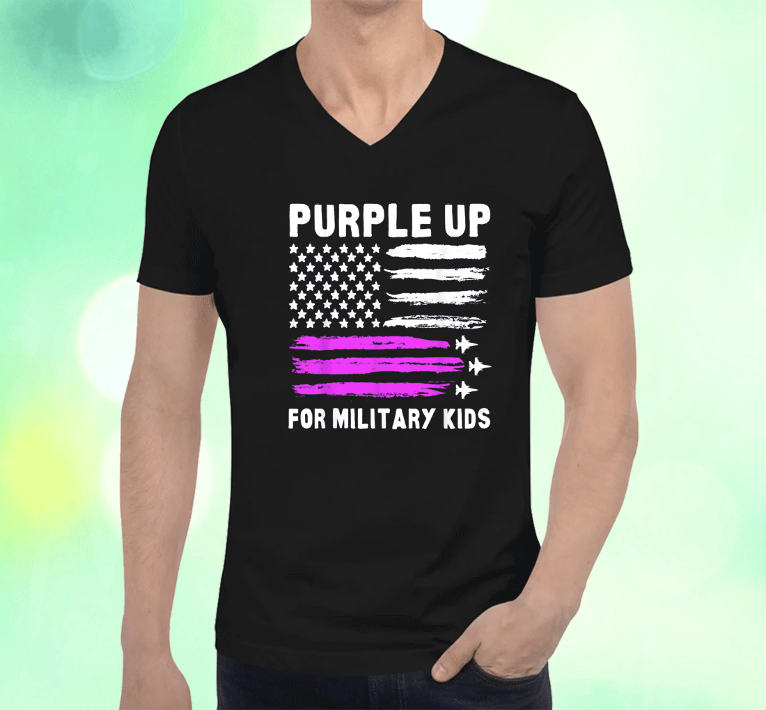 Purple Up US Flag Fighter Jet Military Military Child T-Shirt