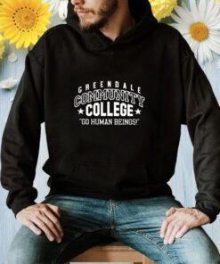 Charley Koontz Wearing Greendale Community College Go Human Beings Shirts