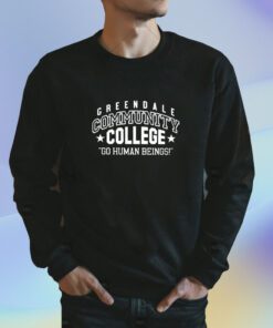 Charley Koontz Wearing Greendale Community College Go Human Beings Shirts