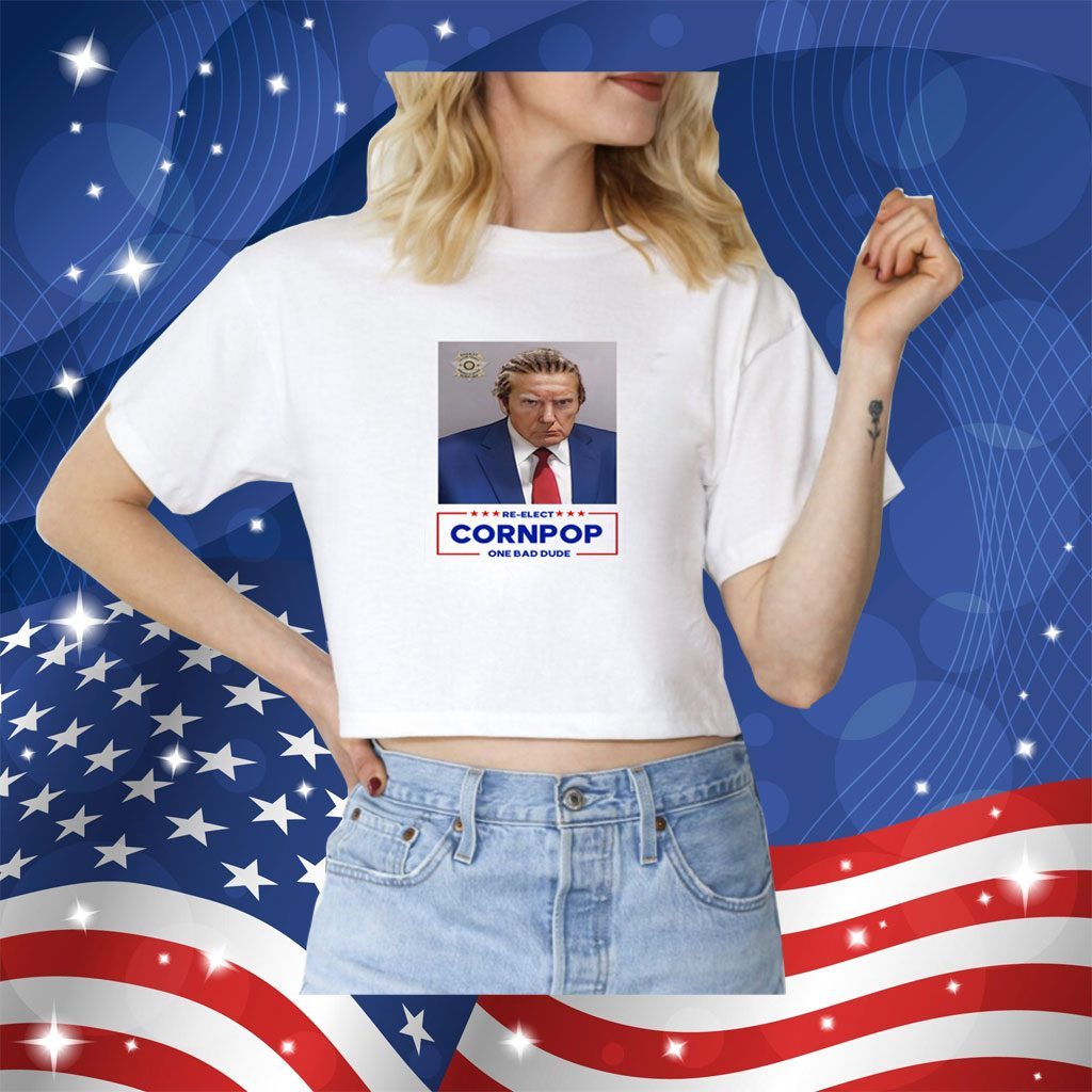 Trump Mugshot Re-Elect Cornpop One Bad Dude Racerback Tank Top Shirt