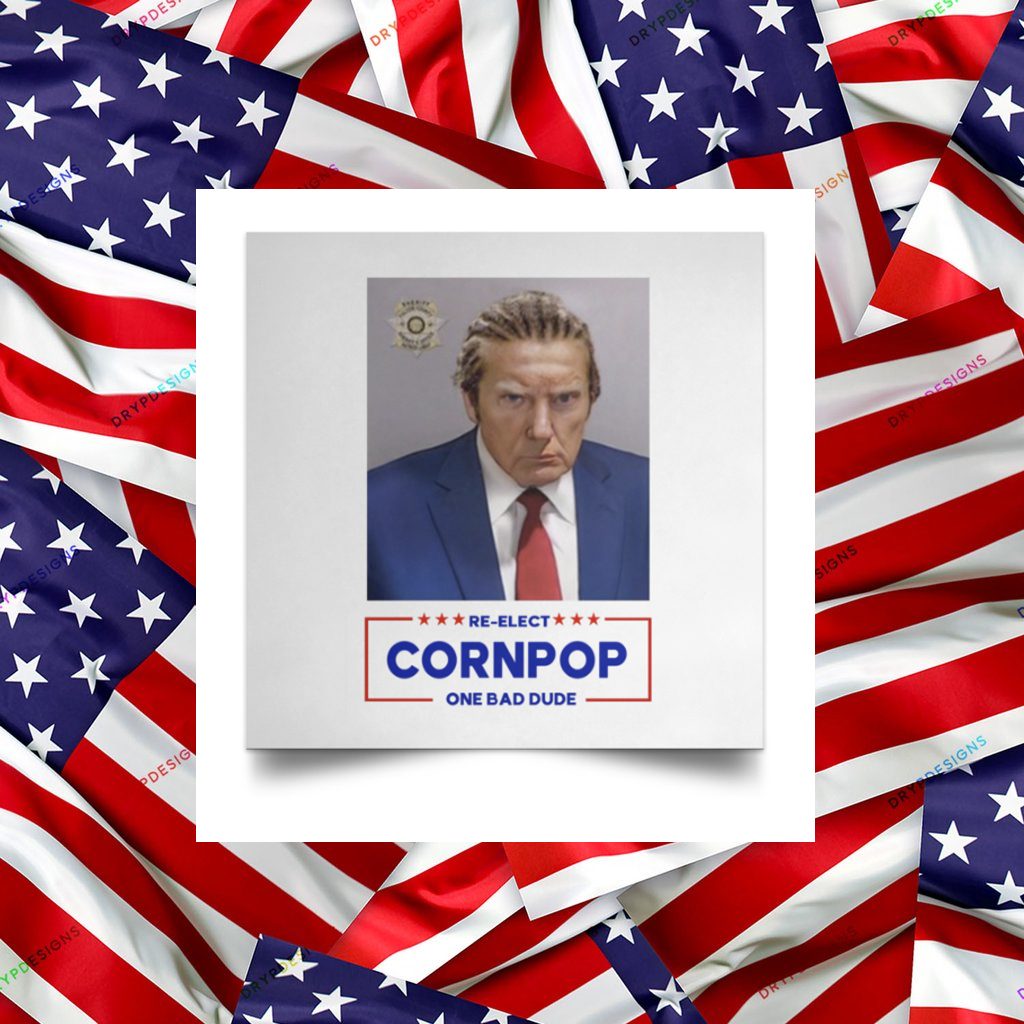 Trump Mugshot Re-Elect Cornpop One Bad Dude Sticker