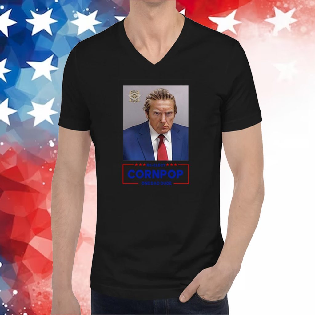 Trump Mugshot Re-Elect Cornpop One Bad Dude V-neck T-Shirt