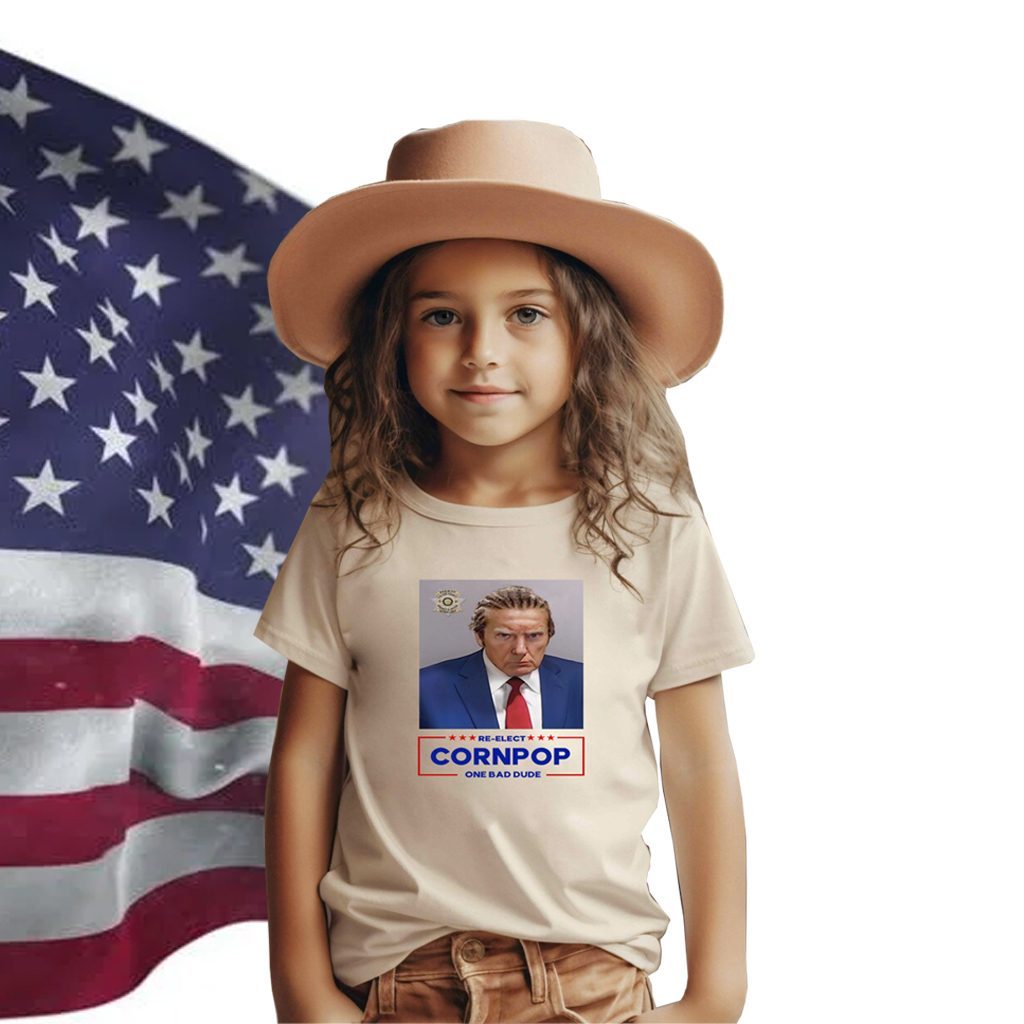 Donald Trump Mugshot Re-Elect Cornpop One Bad Dude Kid Shirt