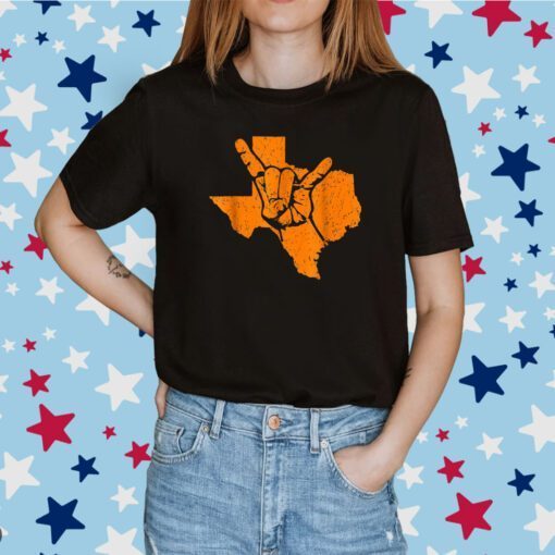 Texas Pride Hook Em Distressed Tee Shirt