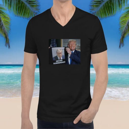 Donald Trump Shows Off Trump Mugshot Never Surrender V-Neck T-Shirt