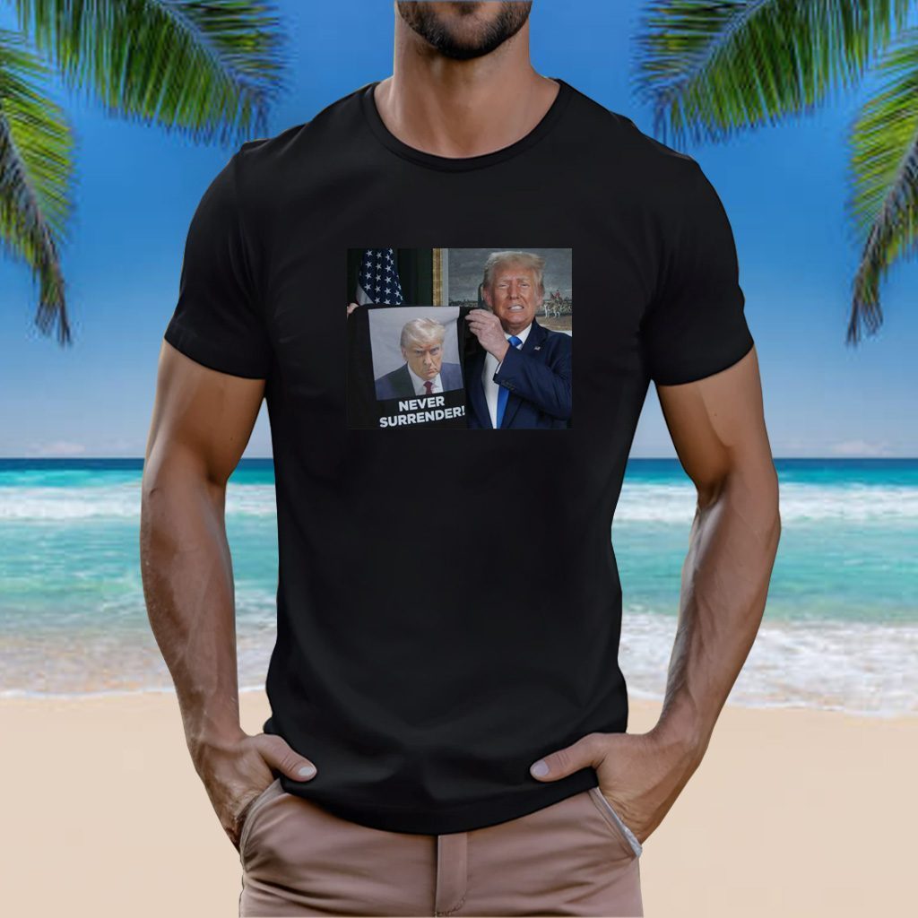Donald Trump Shows Off Trump Mugshot Never Surrender V-Neck T-Shirt