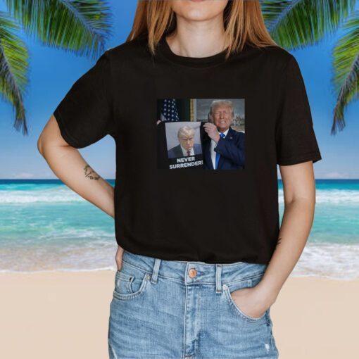 Donald Trump Shows Off Trump Mugshot Never Surrender V-Neck T-Shirt