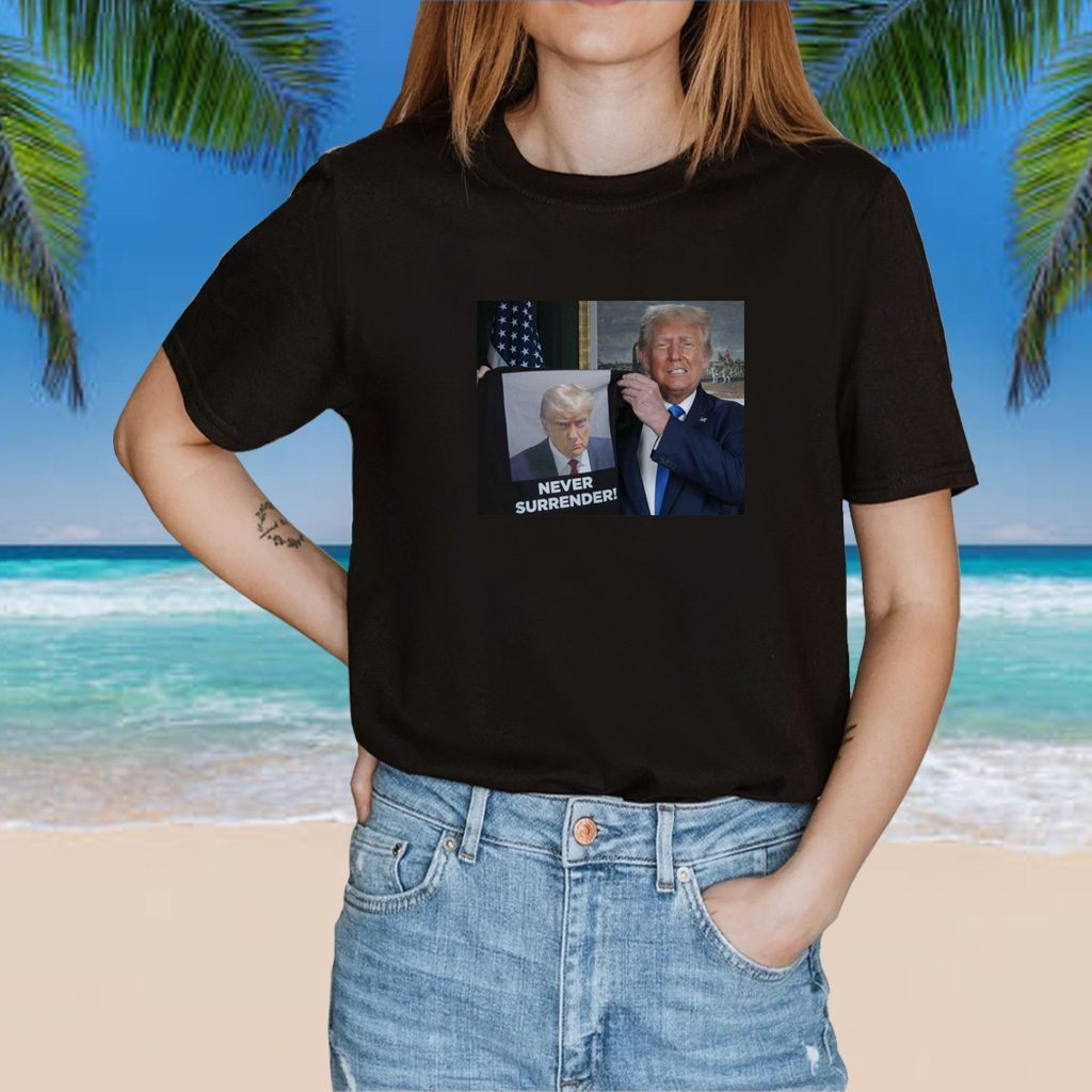 Donald Trump Shows Off Trump Mugshot Never Surrender V-Neck T-Shirt