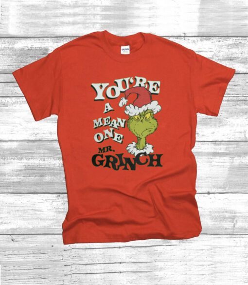 Official Dr Seuss Christmas The Grinch You’re a Mean One Portrait T-Shirt