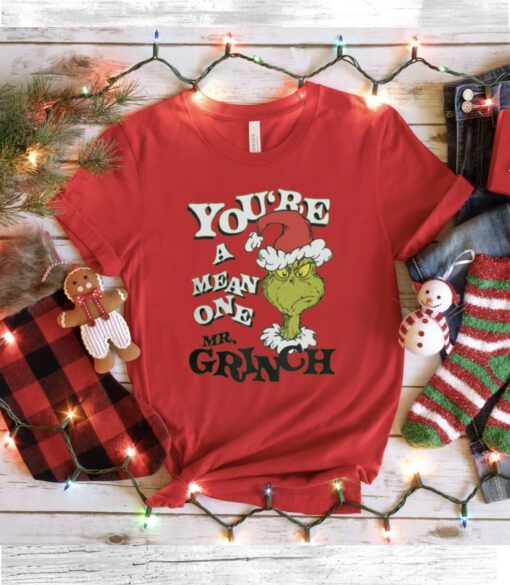 Official Dr Seuss Christmas The Grinch You’re a Mean One Portrait T-Shirt