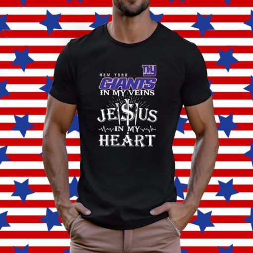 Official New York Giants In My Veins Jesus In My Heart T-Shirt