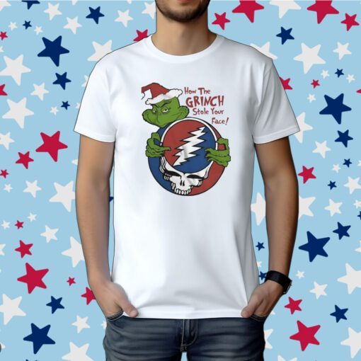 How The Grinch Stole Your Face Grateful Dead Logo Merry Christmas Mascot Tee Shirt