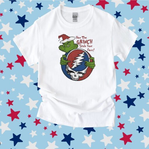 How The Grinch Stole Your Face Grateful Dead Logo Merry Christmas Mascot Tee Shirt