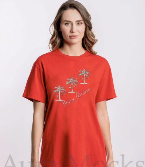 Women’s Casual Christmas Palm Tree Group Tee Shirt