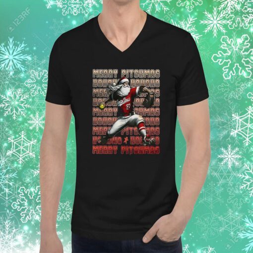 Merry Pitchmas Ho Ho Ho Softball Santa Pitching Hoodie T-Shirts