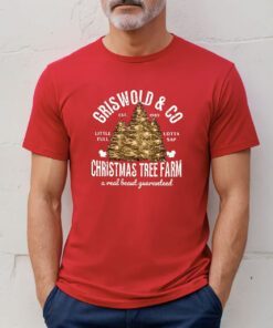 Griswold & Co Est 1989 Christmas Tree Farm Print Casual Tee Shirts
