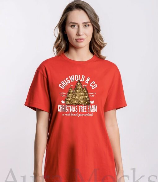 Griswold & Co Est 1989 Christmas Tree Farm Print Casual Tee Shirt