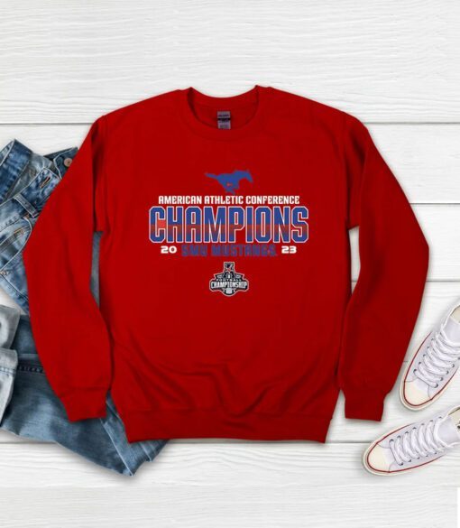 Smu Mustangs 2023 Aac Football Conference Champions Locker Room Sweatshirt