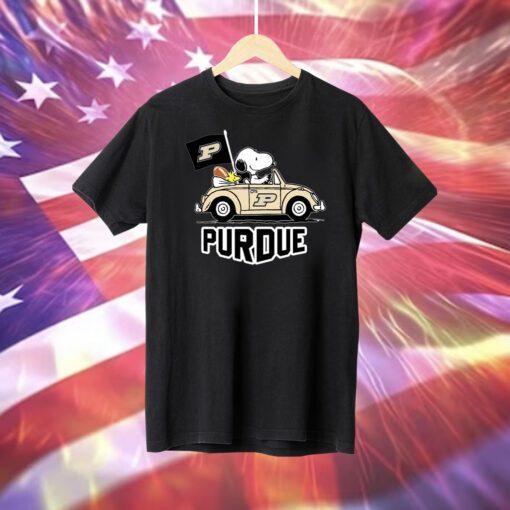 Snoopy and Woodstock Driving Car Purdue Boilermakers Shirt