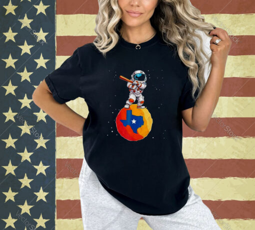 Astronaut Holding Baseball Bat Standing On Houston Astros Planet Stars T-shirt