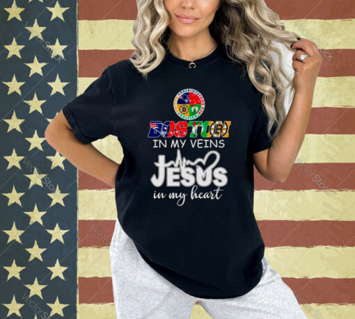 Boston Sports teams in my veins Jesus in my heart T-shirt