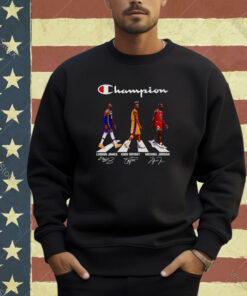 Champions LeBron James Kobe Bryant Michael Jordan walking road signatures T-shirt