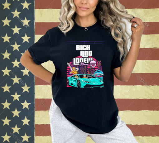 Official Rich And Lonely Miami Skeleton Driving Lamborghini Gta T-shirt