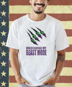 For the "Official Unleashing My Beast Mode" Athletic Heather T-shirt, you'll want a design that reflects energy, motivation, and athleticism. Here's a design concept: Front of the T-shirt: Graphic: A bold and dynamic illustration of a ferocious beast, such as a lion, tiger, or wolf, depicted in full "beast mode" with intense eyes and bared teeth. The beast should be shown in a powerful and aggressive pose, exuding strength and determination. Text: "Official Unleashing My Beast Mode" written in large, bold lettering above or below the illustration. You can use a stylized font to enhance the impact of the message. Back of the T-shirt: Optionally, you could include additional elements such as a motivational quote about unleashing one's inner strength or a small emblem representing athleticism, such as a dumbbell or a running shoe. Color scheme: Choose athletic heather as the base color for the shirt, with bold and vibrant colors for the illustration and text. Consider using contrasting colors to make the design stand out against the light background. Material and Quality: Opt for high-quality fabric suitable for athletic wear, such as moisture-wicking and breathable material, to ensure comfort and performance during workouts. This design aims to inspire individuals to tap into their inner strength and push themselves to achieve their fitness goals. Feel free to adjust the design according to your preferences or specific motifs associated with unleashing one's "beast mode" that you'd like to incorporate.