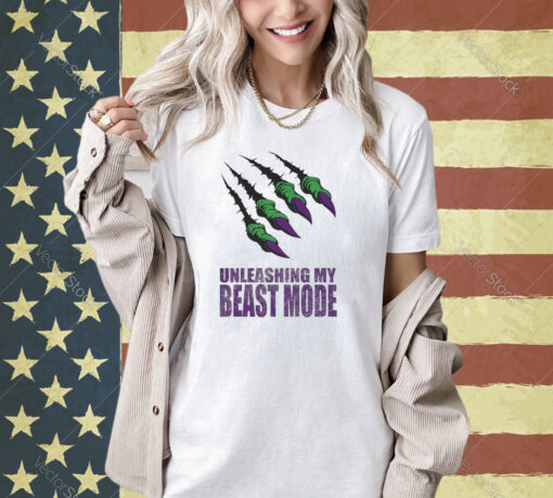 For the "Official Unleashing My Beast Mode" Athletic Heather T-shirt, you'll want a design that reflects energy, motivation, and athleticism. Here's a design concept: Front of the T-shirt: Graphic: A bold and dynamic illustration of a ferocious beast, such as a lion, tiger, or wolf, depicted in full "beast mode" with intense eyes and bared teeth. The beast should be shown in a powerful and aggressive pose, exuding strength and determination. Text: "Official Unleashing My Beast Mode" written in large, bold lettering above or below the illustration. You can use a stylized font to enhance the impact of the message. Back of the T-shirt: Optionally, you could include additional elements such as a motivational quote about unleashing one's inner strength or a small emblem representing athleticism, such as a dumbbell or a running shoe. Color scheme: Choose athletic heather as the base color for the shirt, with bold and vibrant colors for the illustration and text. Consider using contrasting colors to make the design stand out against the light background. Material and Quality: Opt for high-quality fabric suitable for athletic wear, such as moisture-wicking and breathable material, to ensure comfort and performance during workouts. This design aims to inspire individuals to tap into their inner strength and push themselves to achieve their fitness goals. Feel free to adjust the design according to your preferences or specific motifs associated with unleashing one's "beast mode" that you'd like to incorporate.