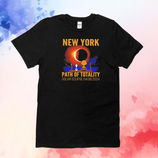 Snoopy and Charlie Brown New York path of totality solar eclipse april 8 2024 T-Shirt